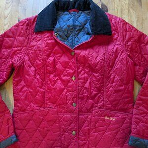 Barbour Liddesdale Quilted Jacket UK 10 USA 6 Red Classic Tartan Corduroy Collar
